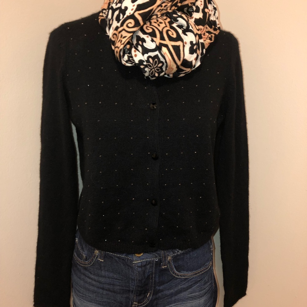 Kinross Cashmere Stripe Button Sleeve Pullover In White And Navy LSSD4-129